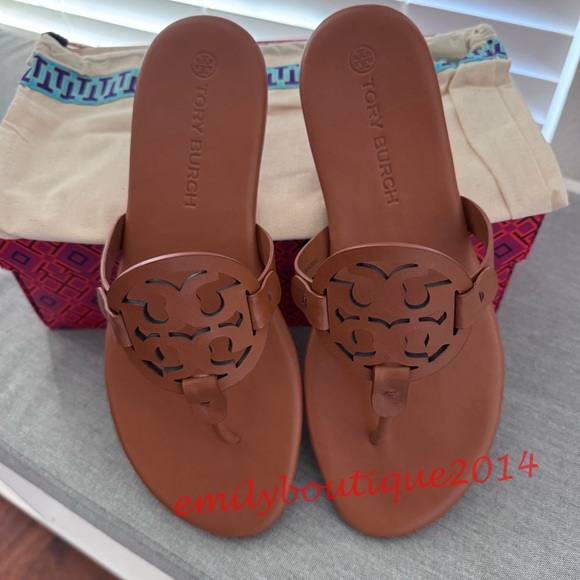 NIB Tory Burch Miller Size 9.5 Miele Calf Leather Sandals Brown 90582 - Picture 9 of 11